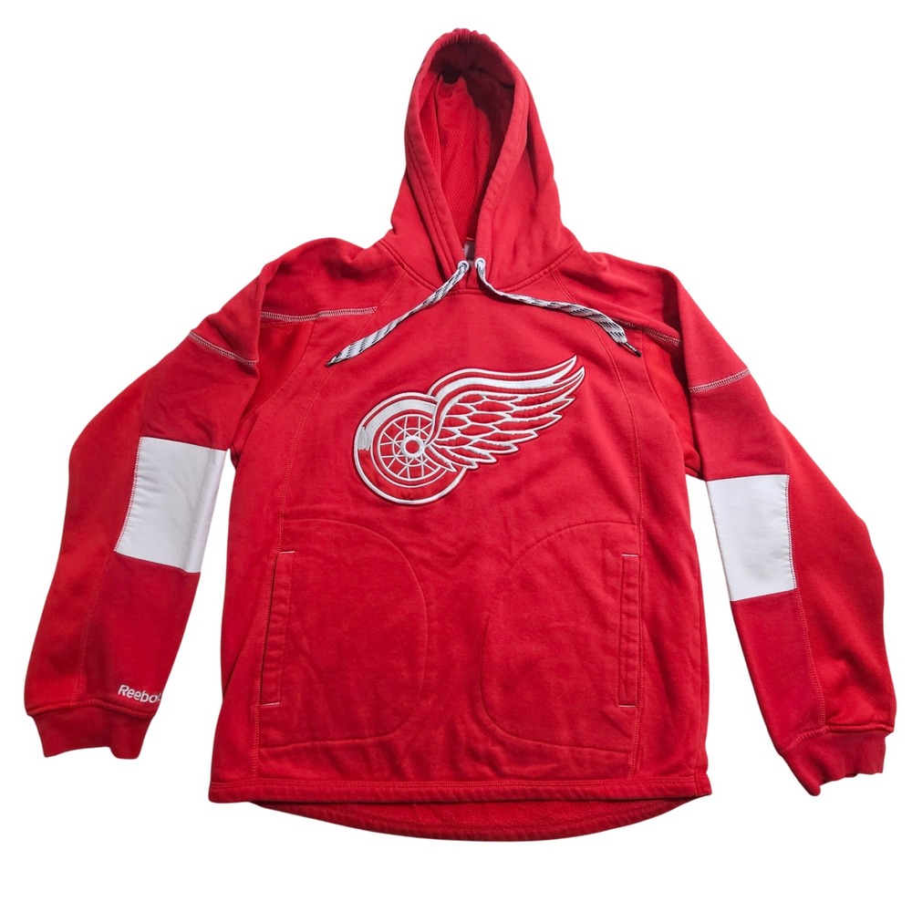 Reebok Detroit Red Wings Hoodie Large Red Embroidered NHL Face Off Collection